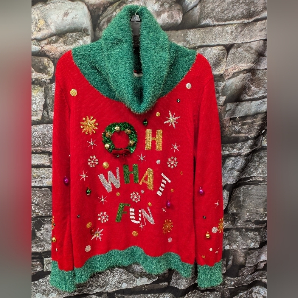 Holiday time christmas Sweater. ugly sweater size Large